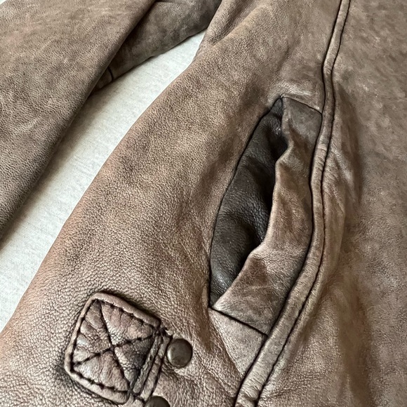 Woman’s brown, leather jacket. Size S. Attached hood. Purchased at Holt Renfrew. - Picture 8 of 9